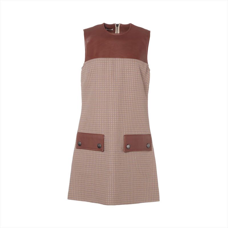 Miu Miu ミュウ ミュウ ワンピース 2014 総柄 ノースリーブ ウール レザー 40