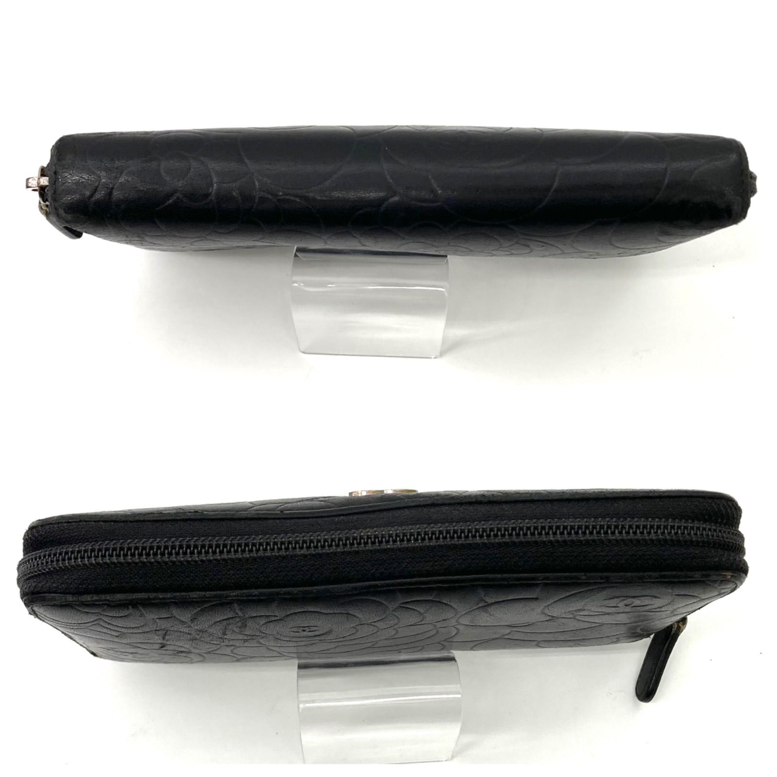 CHANEL】シャネル ラムスキン カメリア ラウンドファスナー 長財布  