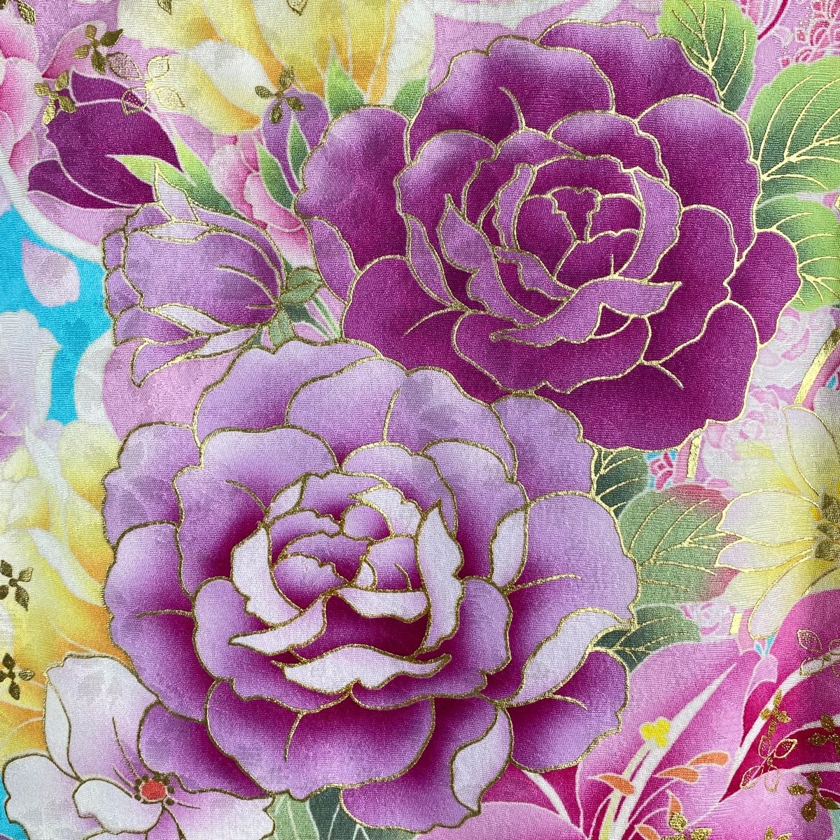 総絞り 金彩 桜花模様 花びら 振袖 成人式 晴れの日 着物 032a p 総