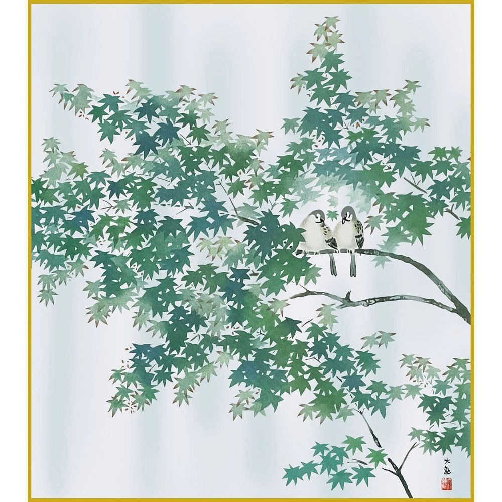 色紙】横山大観「緑雨」複製画 色紙 特殊工芸画 夏 青楓 かえで