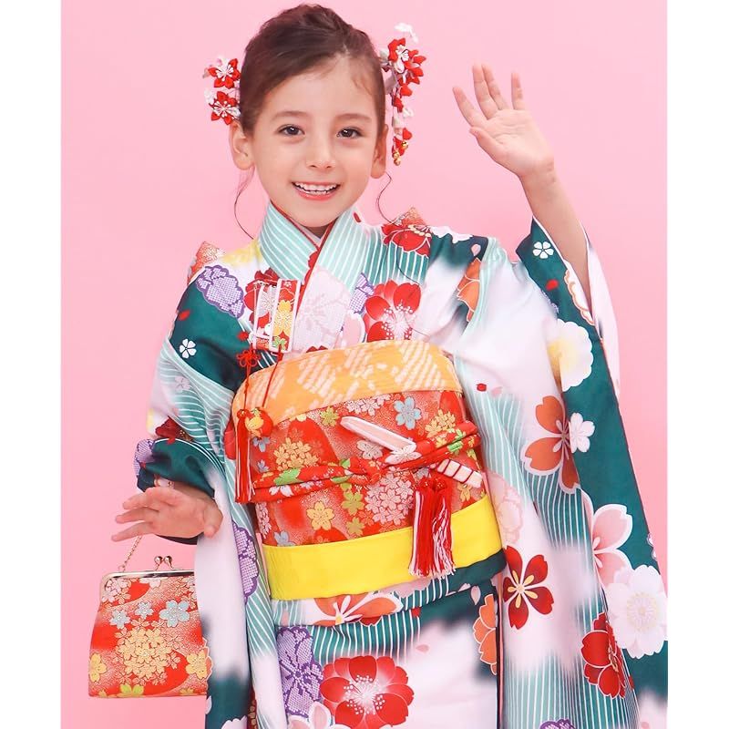 七五三 七歳 着物・長襦袢・結び帯・ハコセコ・丸くげ5点 (20) 七五三