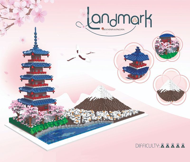 即日発送】☆富士山・五重塔・桜☆ナノブロック互換☆6500PCS☆高さ