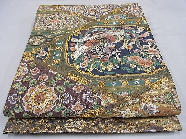 平和屋-こころ店■六通柄袋帯 九百織 小袖類取 金銀糸 正絹 逸品 A-br5535
