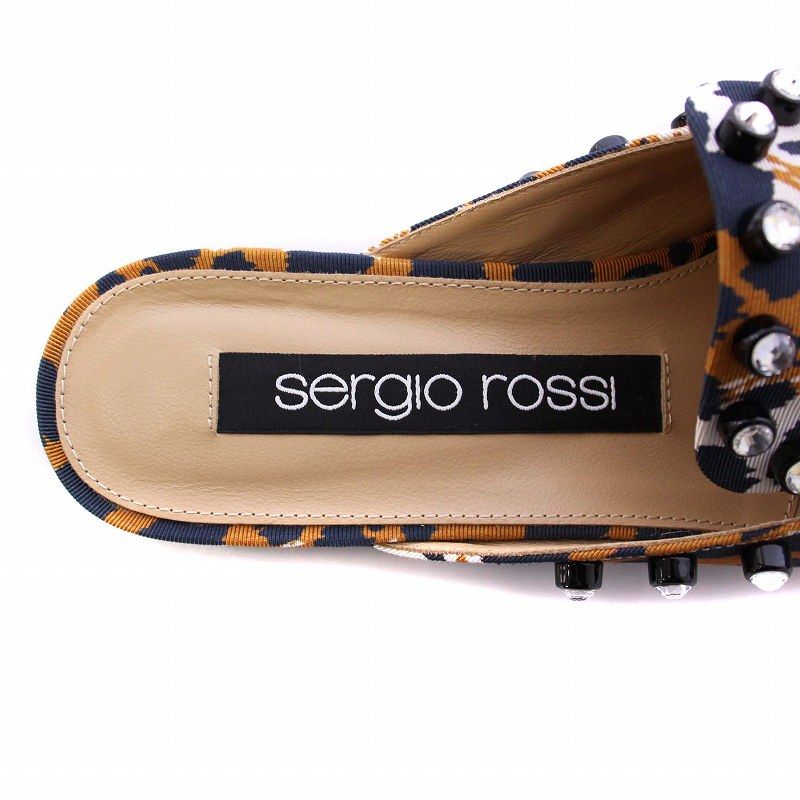 セルジオロッシ Sergio rossi SR1 ミュール サンダル ビジュー ヒョウ