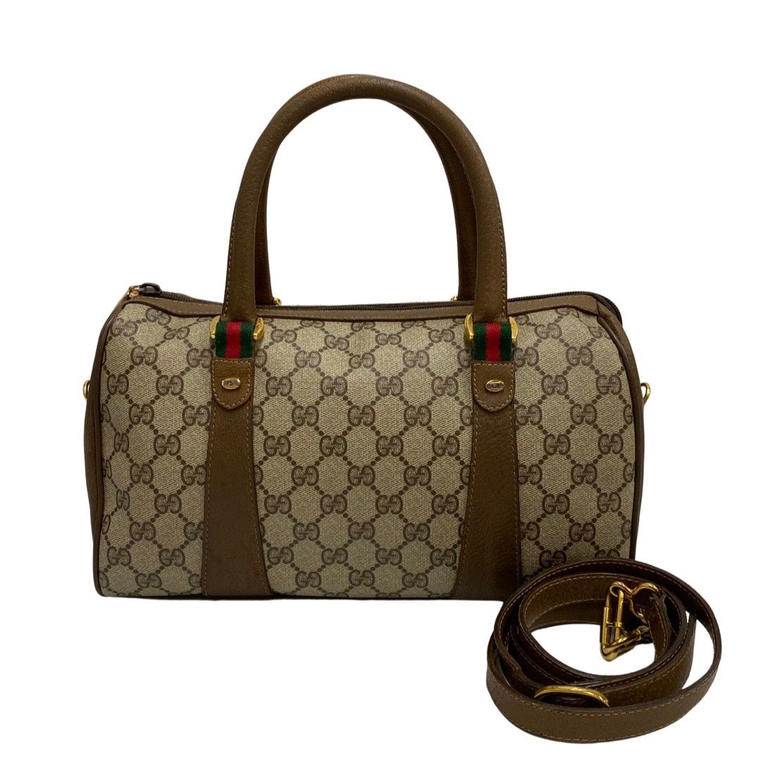 低価大得価 極 美品 GUCCI グッチ オールドグッチ ヴィンテージ シェリーライン GG ロゴ レザー 2way ボストンバッグ ショルダーバッグ  ブラウン 59582 ボストンバッグ