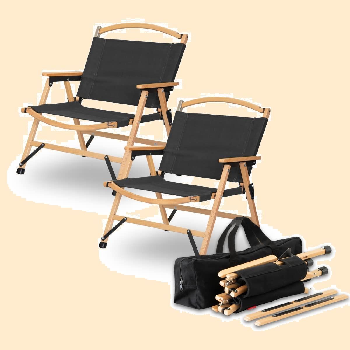 FIELDOOR アウトドアチェア クラシックチェア 2脚セット 木製フレーム