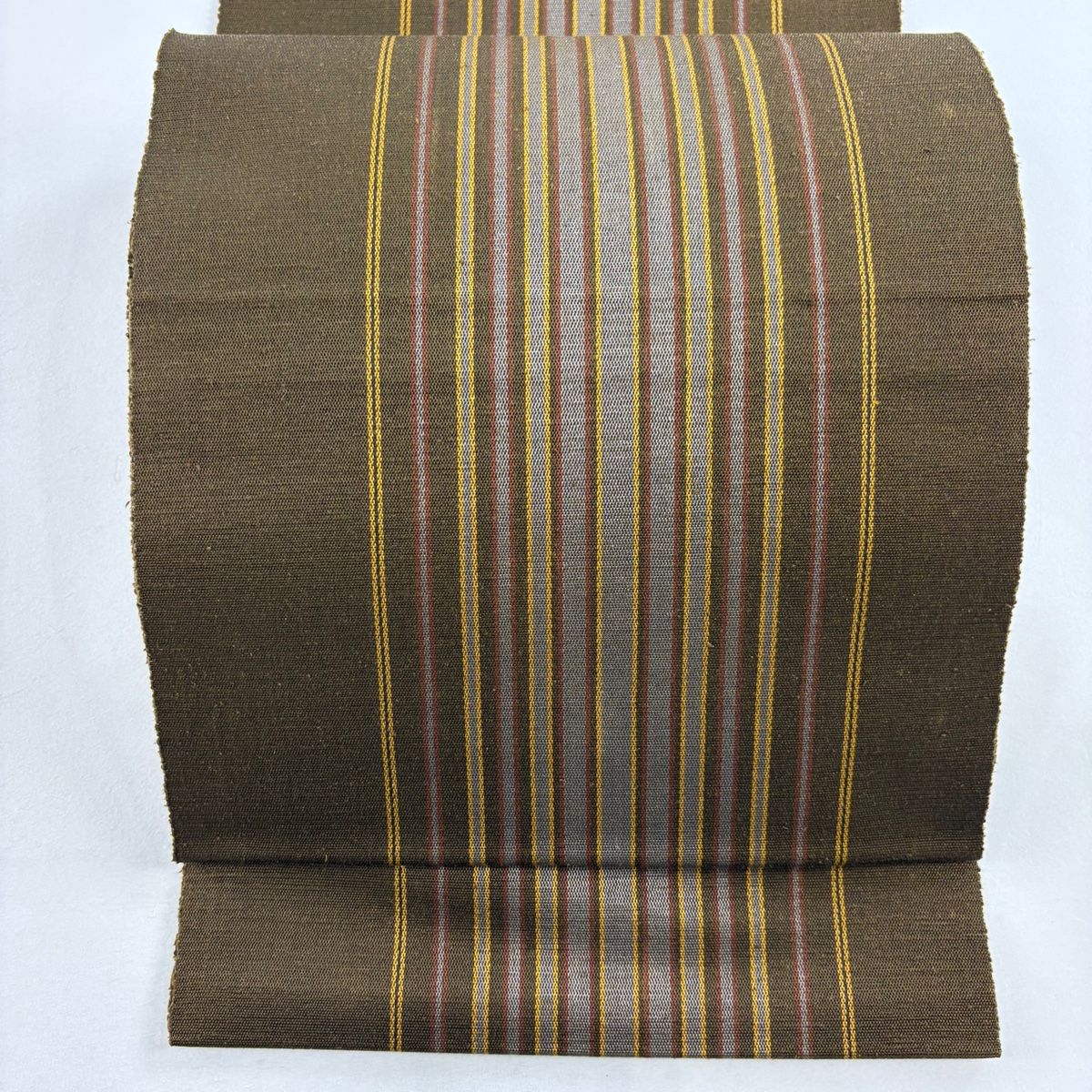 名古屋帯 秀品 八寸名古屋帯 縞 焦茶色 正絹