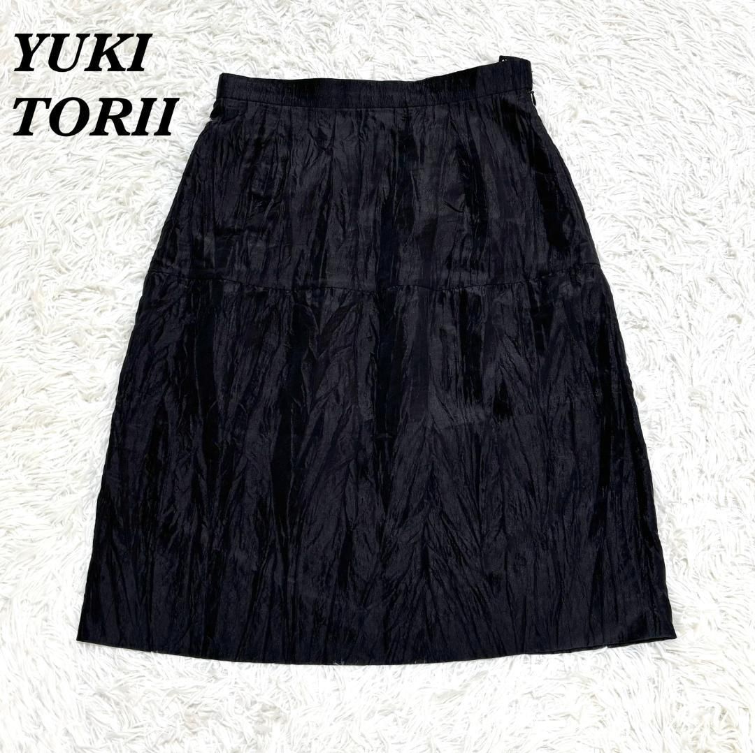 YUKI TORII シワ加工 ティアード フ スカート ブラック