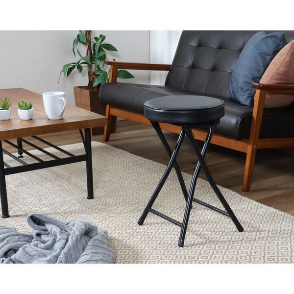 折りたたみスツールPU BK ブラック 4脚セット 代引不可