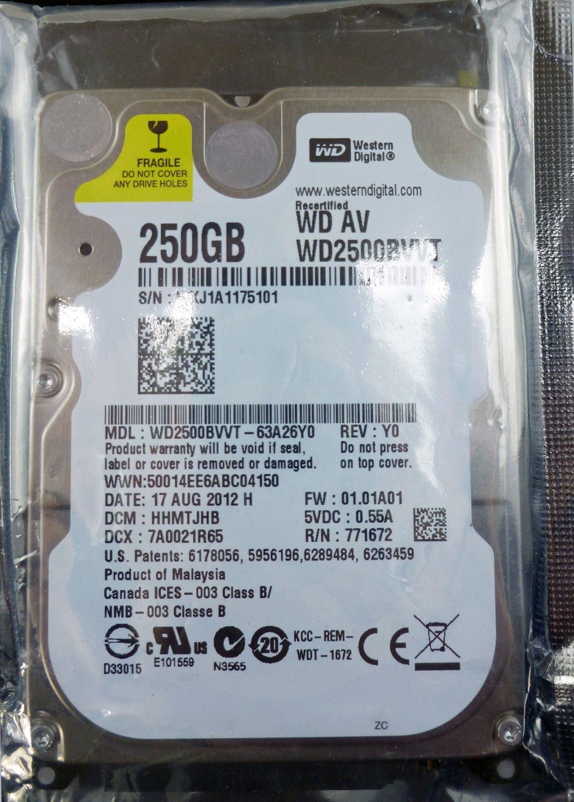 Western Digital 250GB WD2500BVVT-63A26Y0 5400RPM SATA Hard Drive