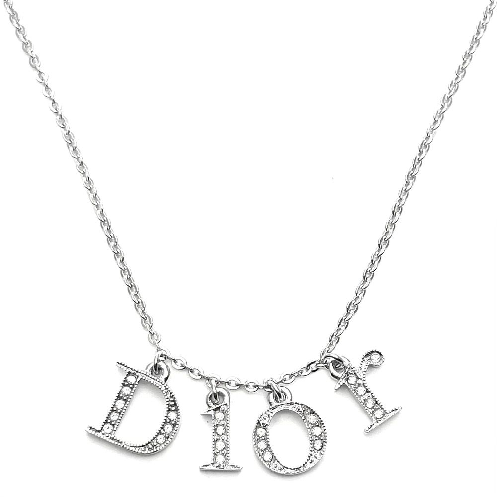 美品　Dior ネックレス　ロゴ チャーム ラインストーン シルバー　スイング ディオール ネックレス レディース スイングロゴ アクセサリー