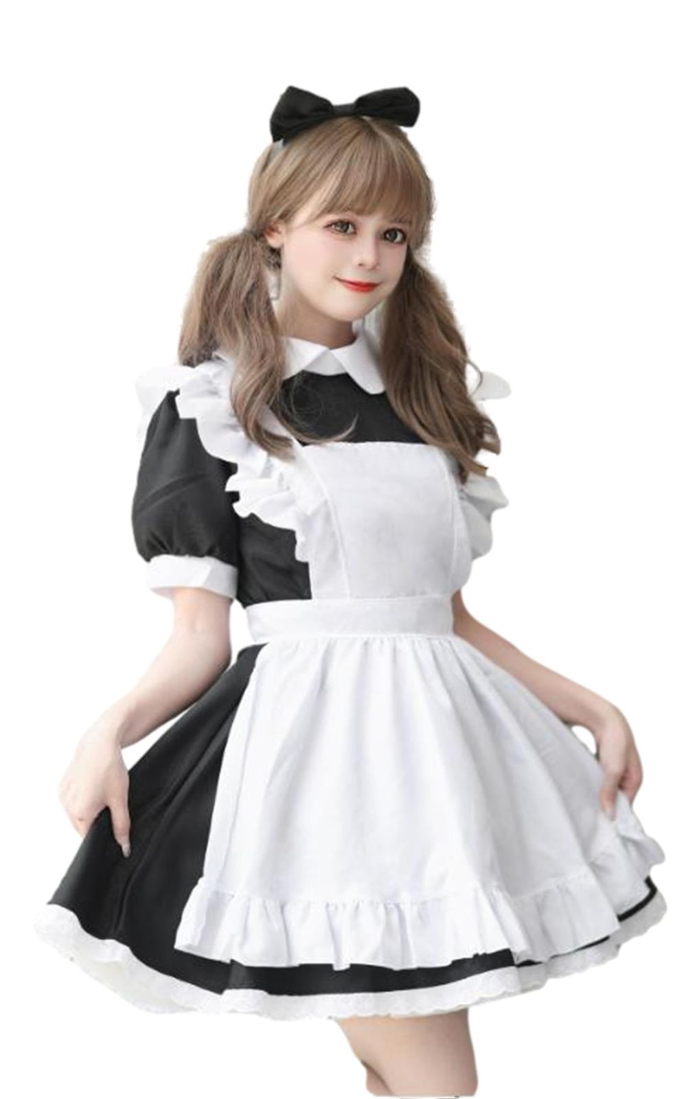 [YU-YU] メイド服 コスプレ 衣装 メイド 定番 3点セット 仮装 コスチューム こすぷれ 可愛い 男ウケ レディース ハロウィン 大きいサイズ エプロン ドレス 女装 学園祭 (3XL， ブラック) [ブラッ
