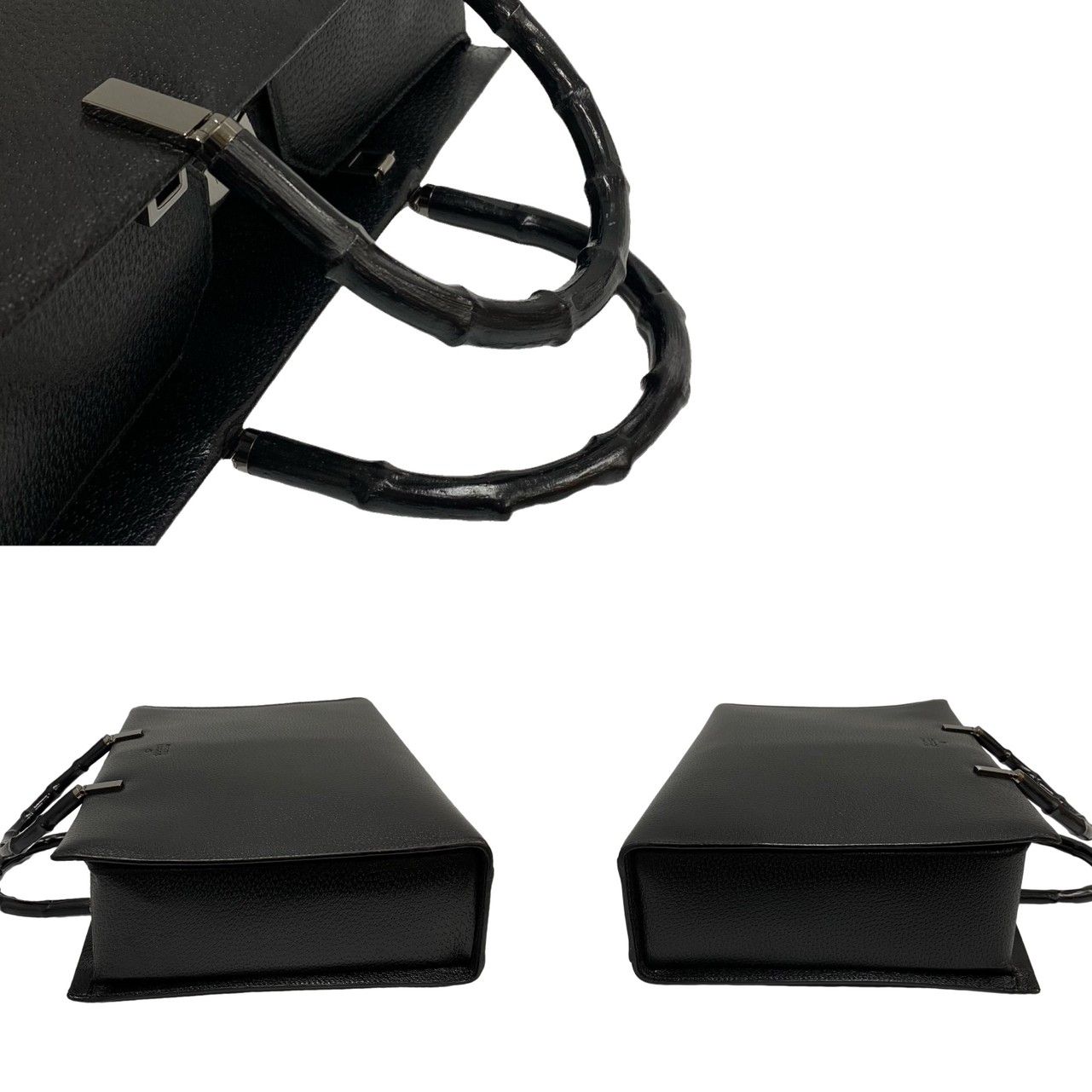 美品 GUCCI グッチ バンブーライン レザー 本革 バッグ ブラック