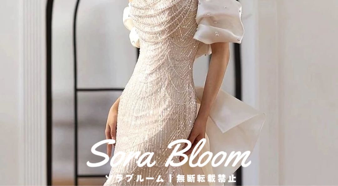 新品・未使用】パールにビジューの美しいオフショルリボン 新品・未使用】パールにビジューの美しいオフショルリボン