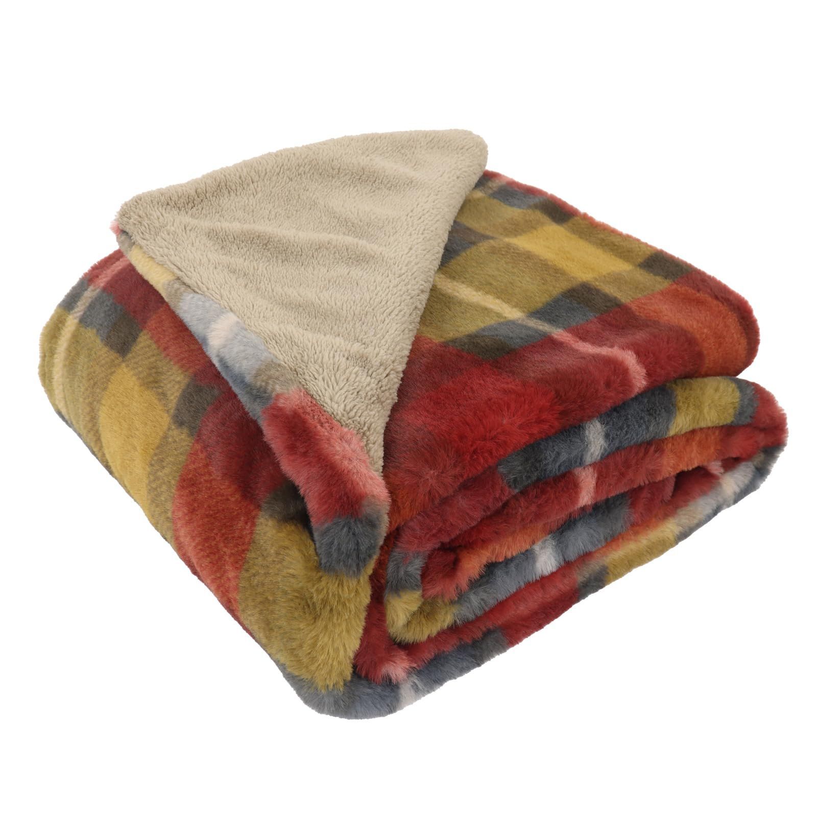 在庫セール タウコ TAUKO ブランケット チェックファー イエロー 川島織物セルコン 100×140cm GJ6100 洗える USTAUSTRALIA_COM_AU