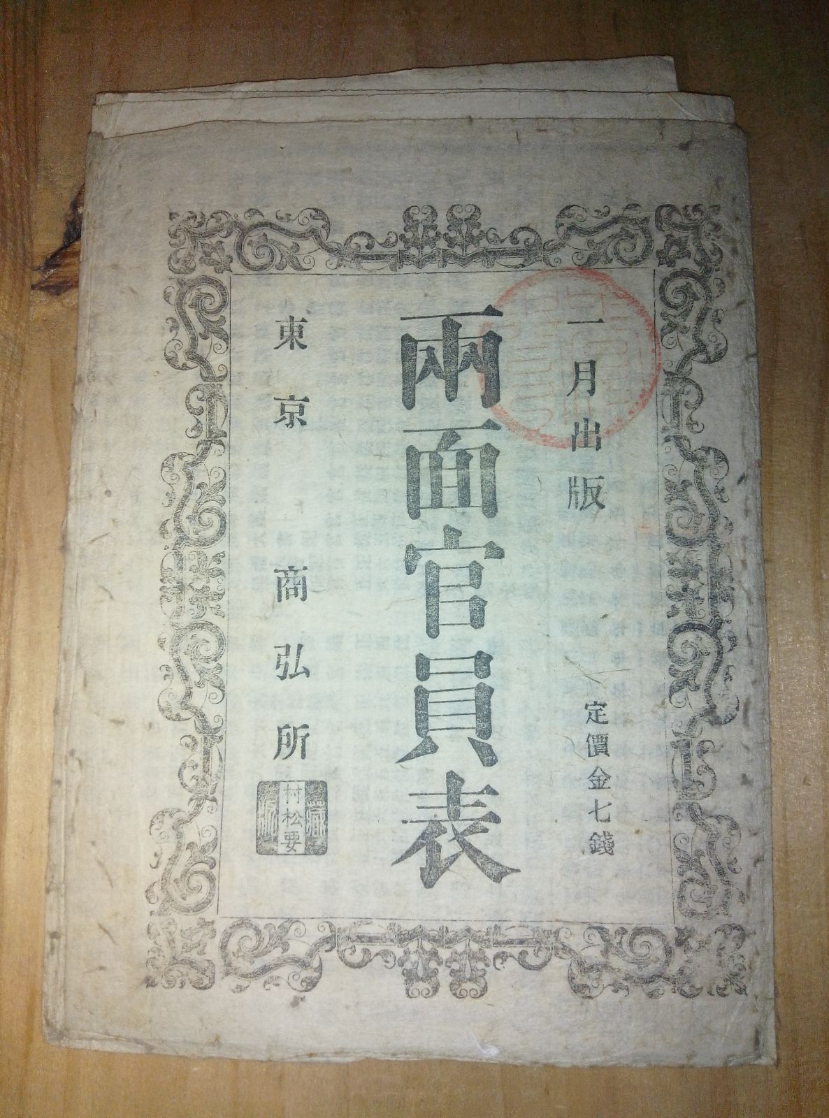 兩面官員表 明治16年1月版 三条実美 岩倉具視 黒田清隆 伊藤博文 山縣有朋 西郷従道ほか