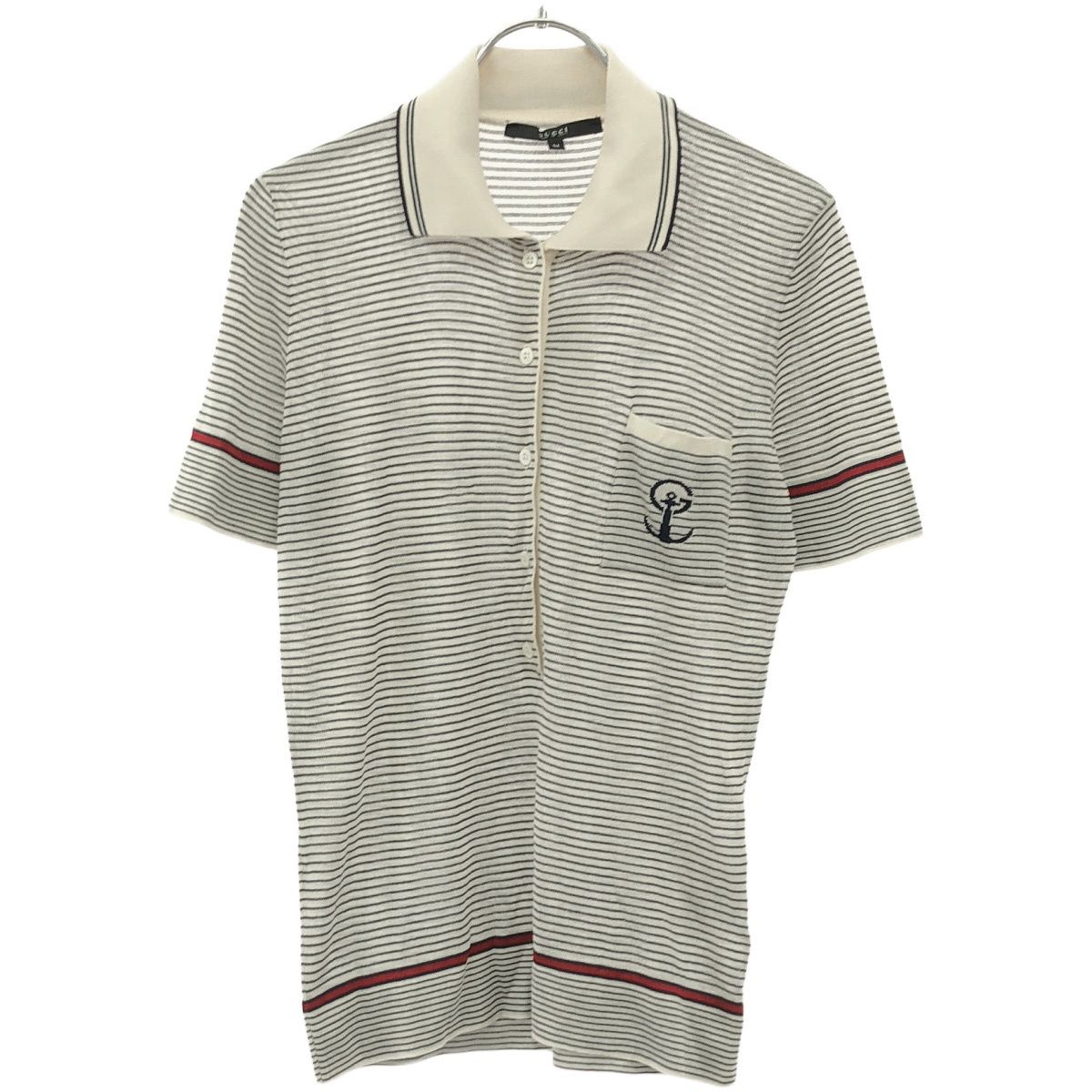 GUCCI グッチ マリンボーダーニットポロシャツ ホワイト系 M