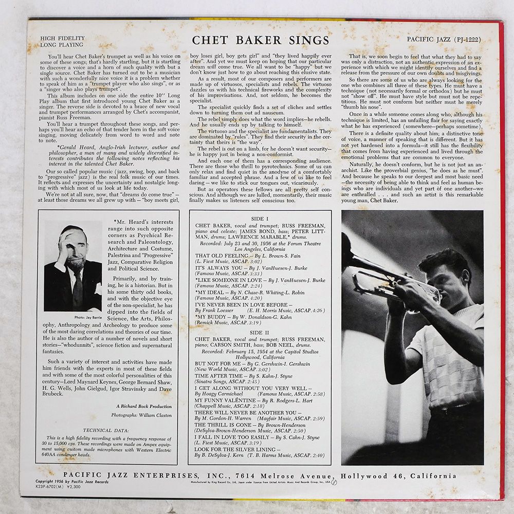 国内盤 CHET BAKER/CHET BAKER SINGS/PACIFIC JAZZ K23P6702 LP