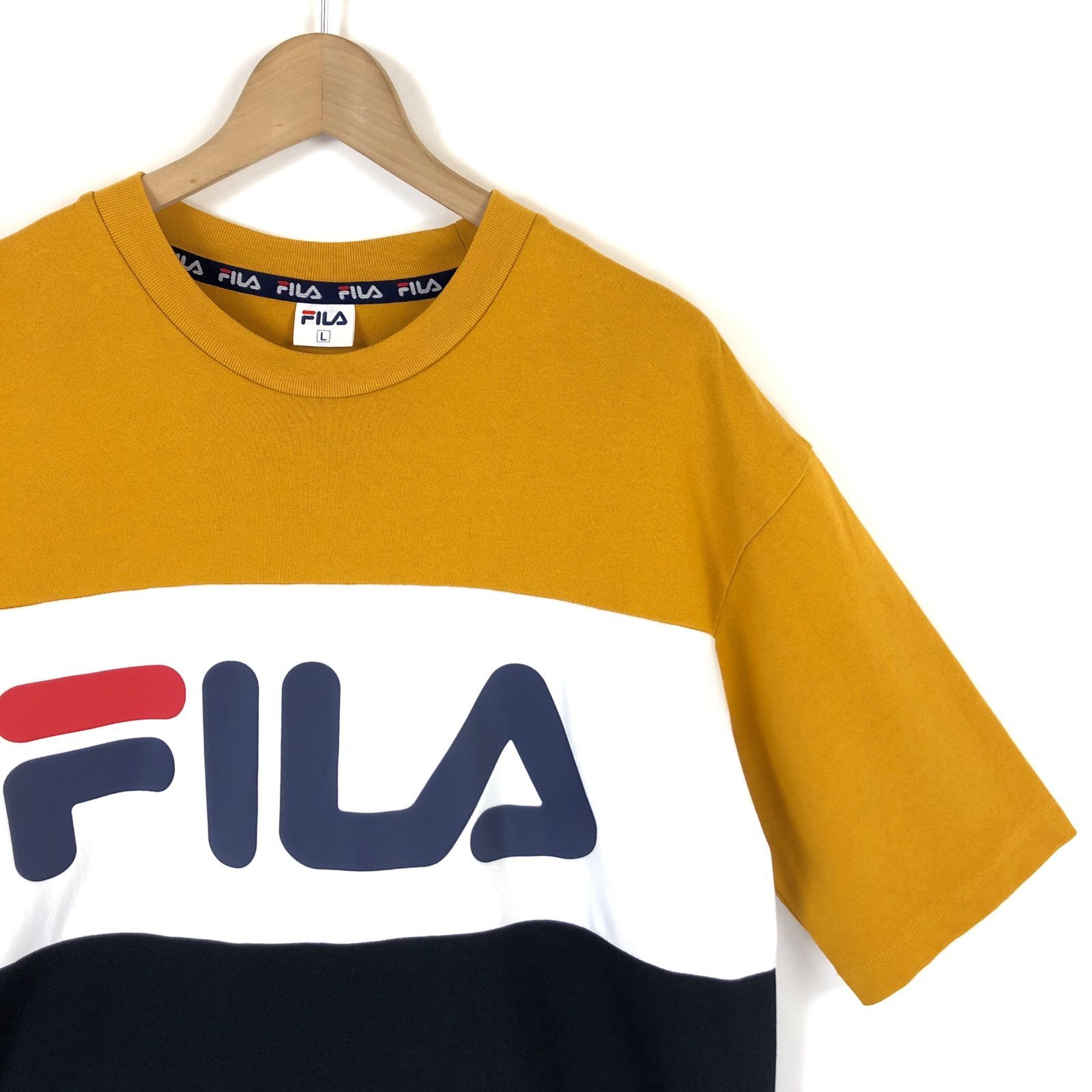 フィラ FILA Tシャツ 切換え 厚手 半端袖 イエロー L 古着 中古 - メルカリ