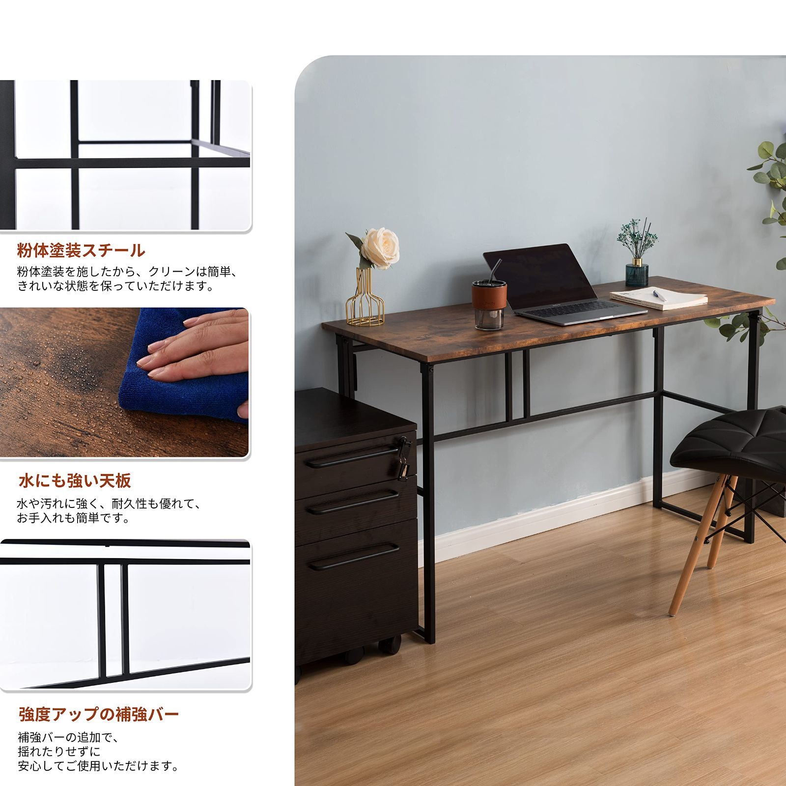 完成品 幅120×奥行50×高さ75cm 組み立て不要 スペース 広い つくえ グレー 折りたたみデスク パソコンデスク 勉強机 デスク 折りたたみ OSJ