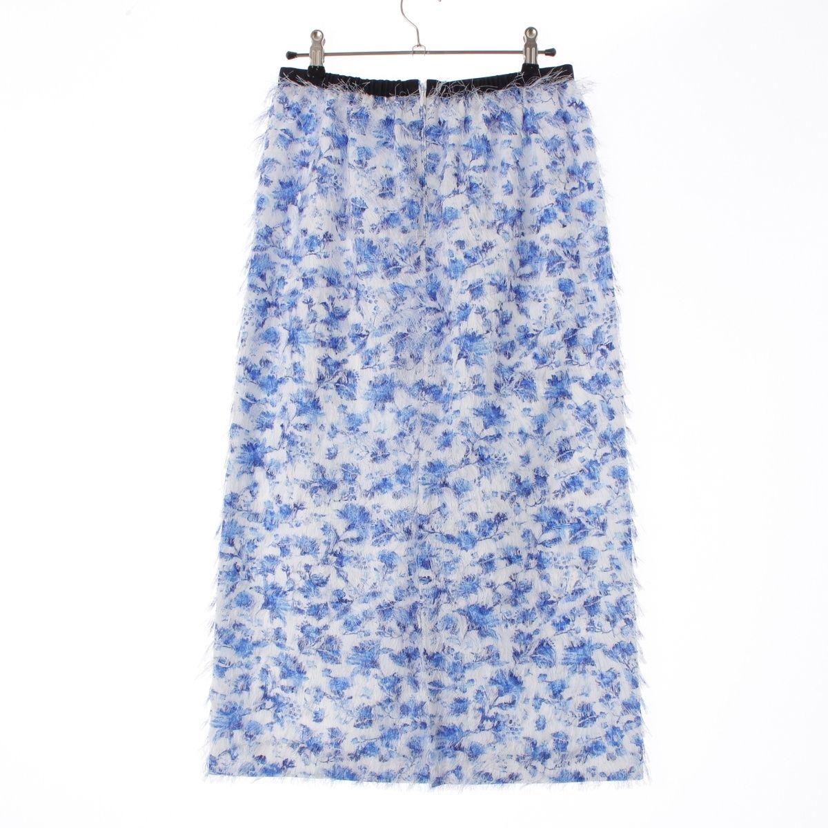 ドゥロワー 24SS フラワープリント 花柄 ミモレ丈 フリンジ スカート ボトムス 6524-299-1790 ホワイト ブルー 36