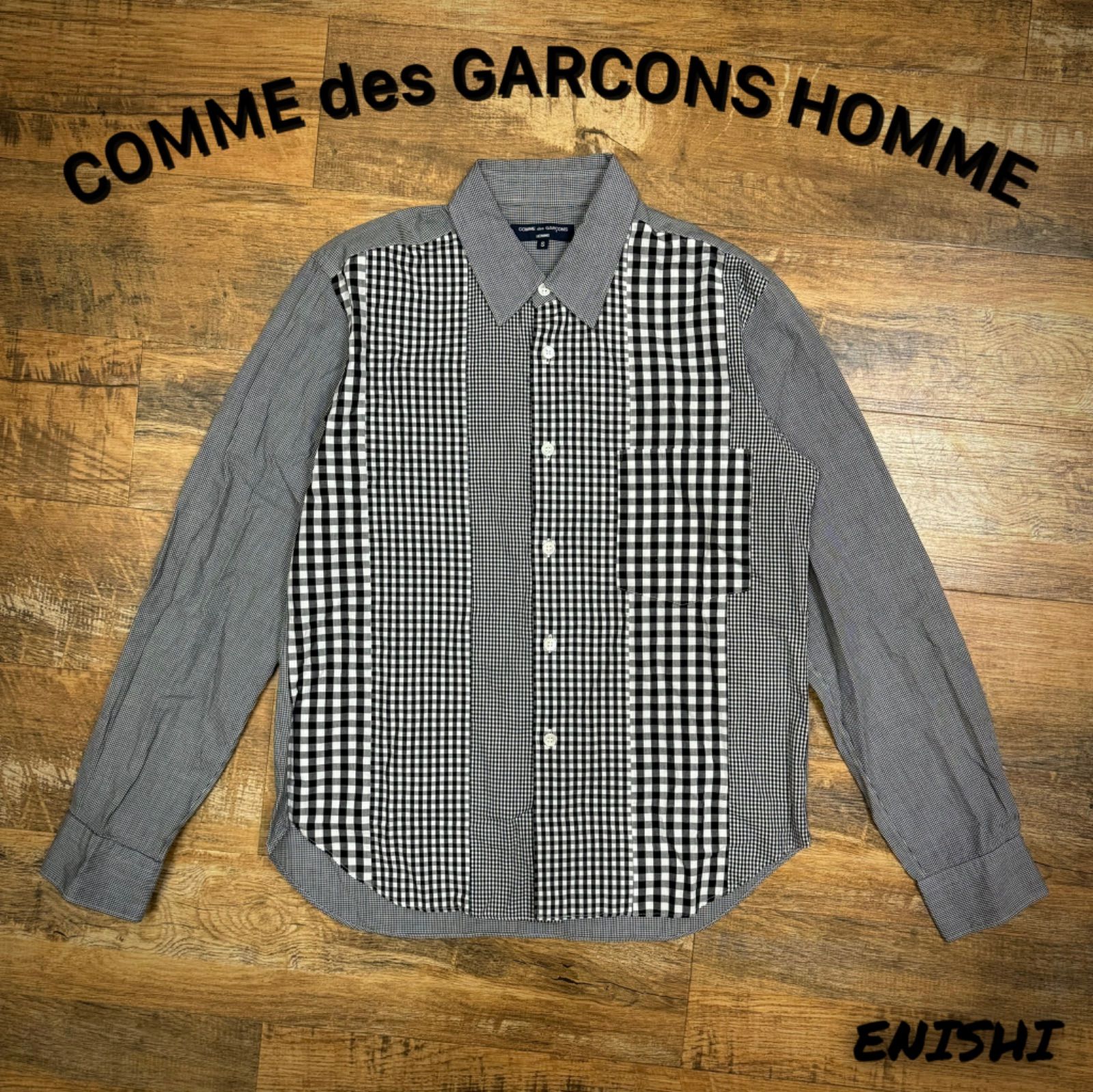 【COMME des GARCONS HOMME コムデギャルソンオム】ギンガムチェックシャツ クレイジーパターン 切替 パッチワーク