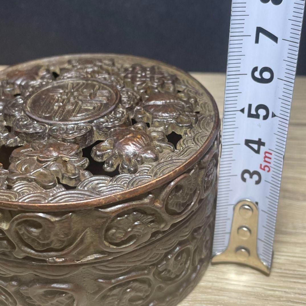 銅 細工 八宝開蓋香炉 香道具 墨盒 文房具 装飾品 工芸品 置物