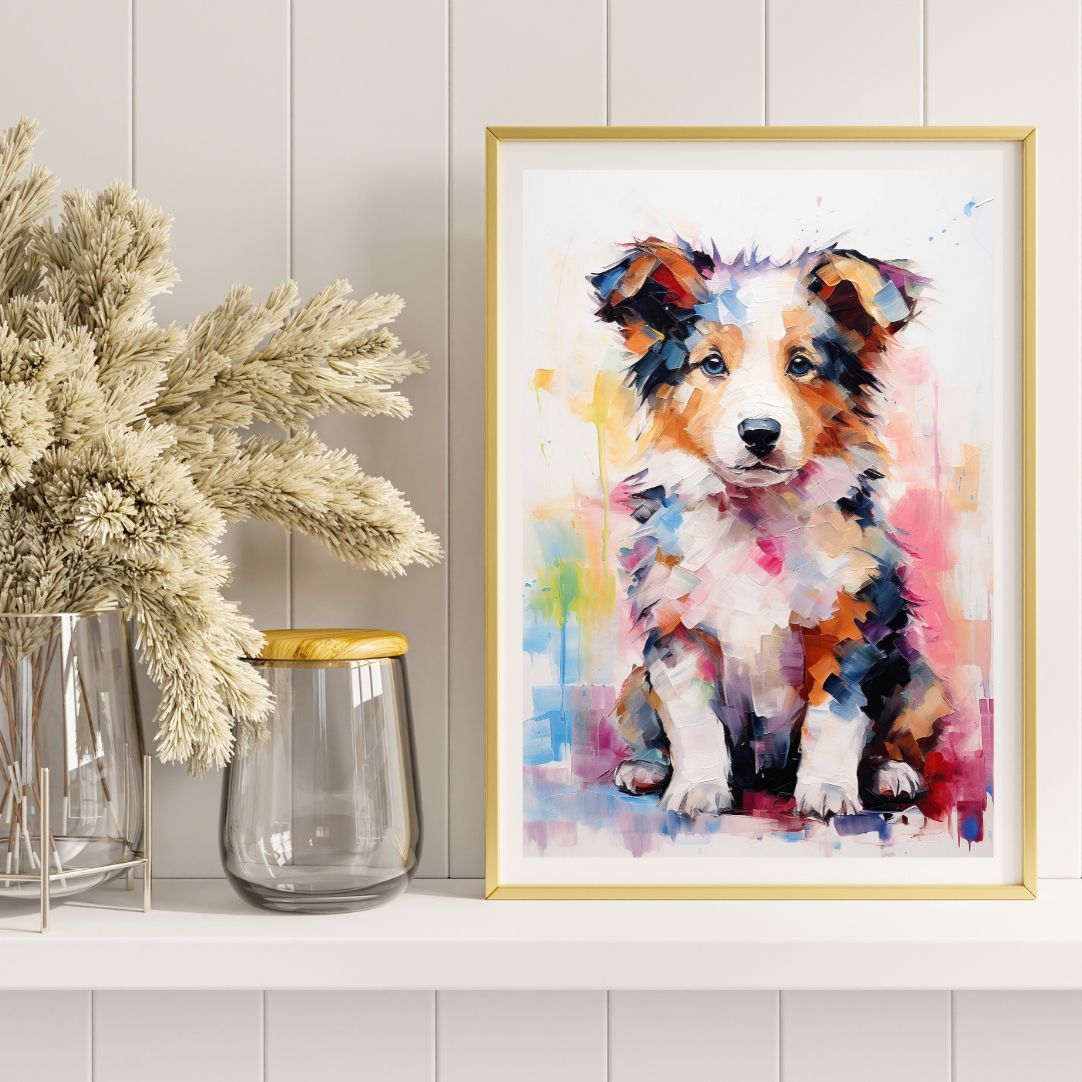 ロブ キドニー 絵画 版画 19/100 犬 動物 ジクレー まなざし - ラフコリー犬の子犬 No.1】ジークレー版画＊名入れOK