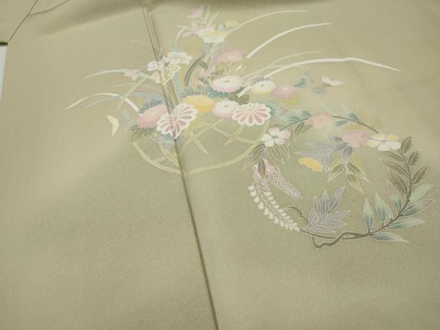 訪問着 作家物 友禅 美しい花柄模様 暈し 麹色 K-4794 訪問着 作家物 友禅 美しい花柄模様 暈し 麹色 K-4794