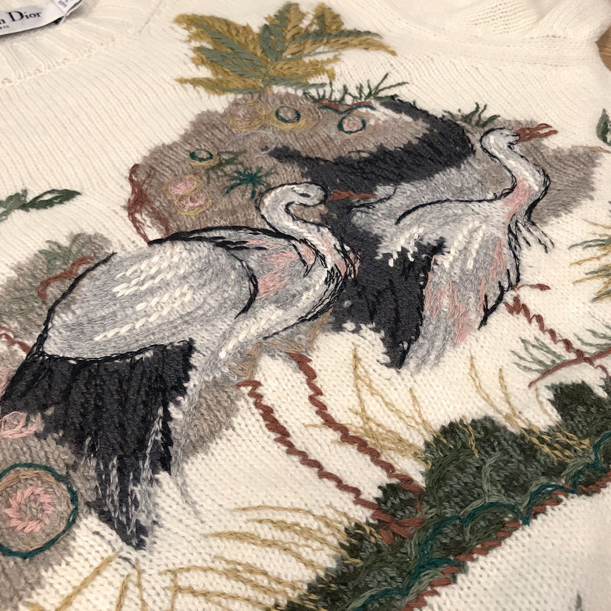 【超美品】ディオール エンブロイダリー 長袖ニット セーター 刺繍デザイン アイボリー カシミア 254S57AM025 鳥 13765 Christian Dior 【超美品】ディオール エンブロイダリー 長袖