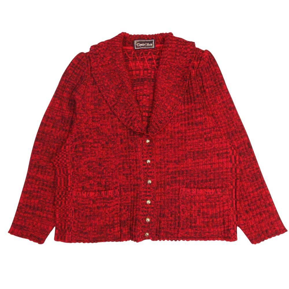 トヨコサイトウ 斎藤都世子 リブニット セットアップ ショールカラー ジャケット フ スカート ロング 赤 レッド レディース 古着