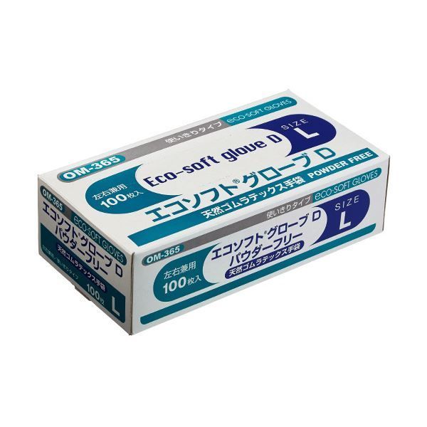 〔まとめ〕 オカモトエコソフト グローブD 天然ゴムラテックス パウダーフリー L OM-365-L 1箱 100枚 〔×5セット〕