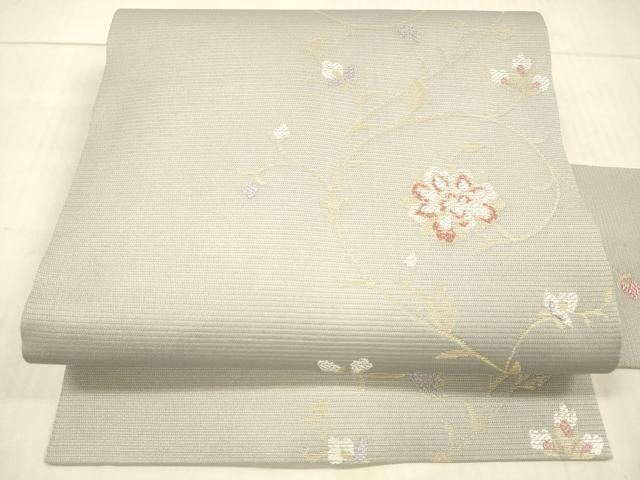 平和屋着物＊夏物 九寸名古屋帯 花唐草文 金糸 正絹 DAAX0020cm