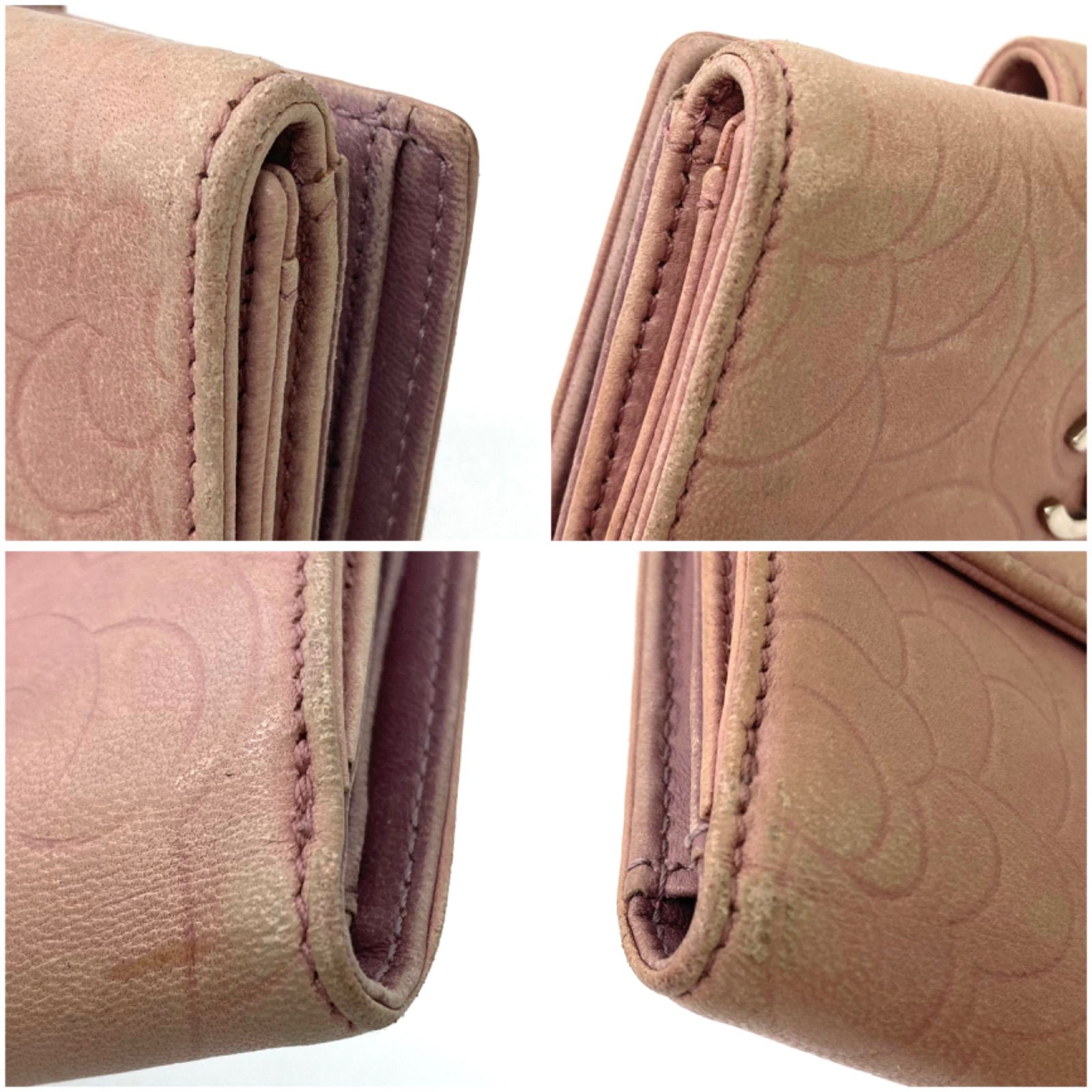 CHANEL カメリア　ピンクレザー 二つ折り財布 CHANEL】シャネル ラムスキン カメリア ピンク 二つ折り財布