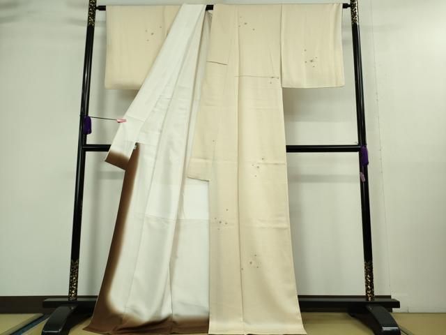 平和屋着物■極上　小紋　総刺繍　雪華　星　鳥の子色地　金銀糸　ロング丈　小田急百貨店扱い　逸品　DZAA9839kh5 平和屋着物□極上 小紋 総刺繍 雪華 星 鳥の子色地 金銀糸 ロング丈