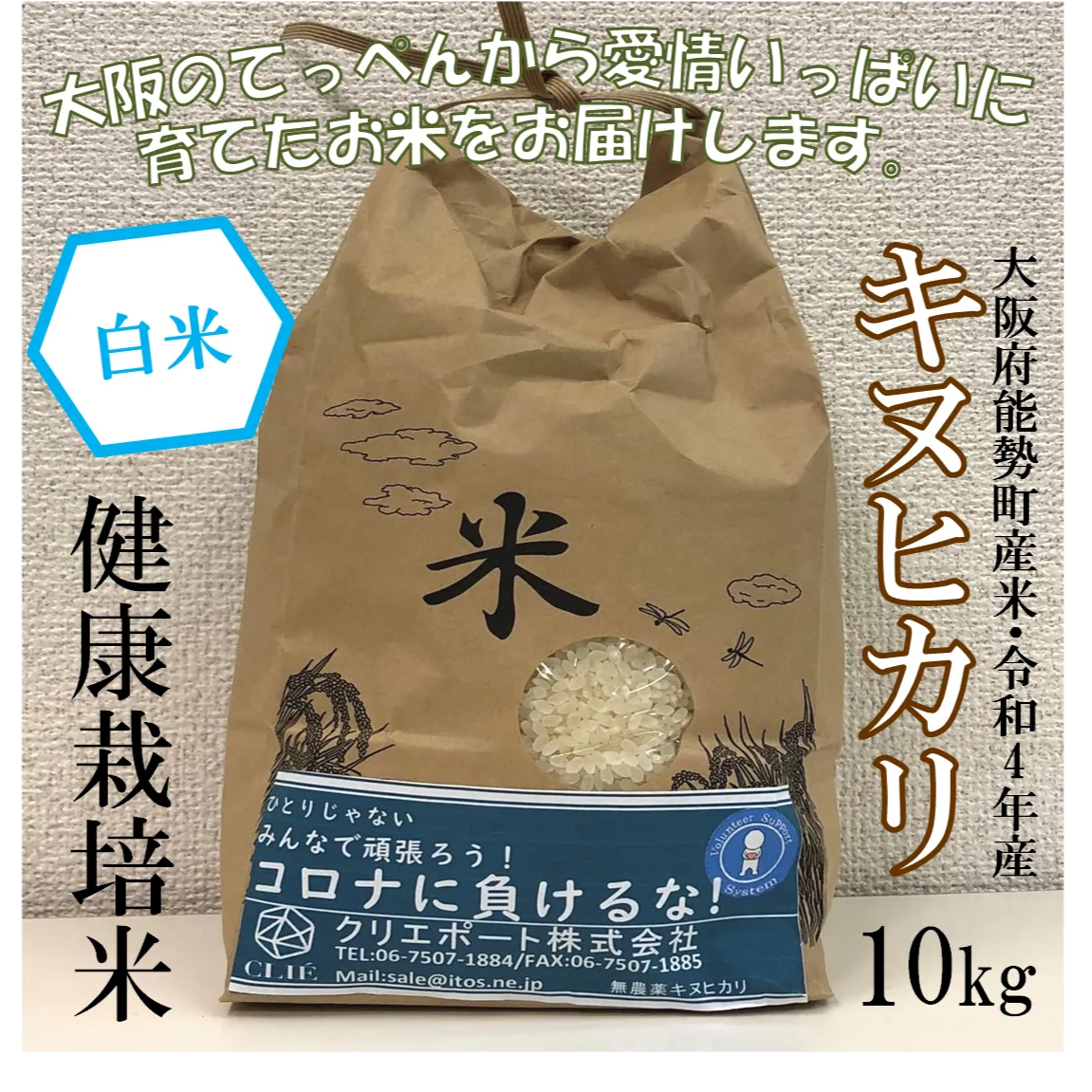 【令和4年産/健康栽培米】大阪のてっぺん　キヌヒカリ　白米10kg　大阪府能勢産