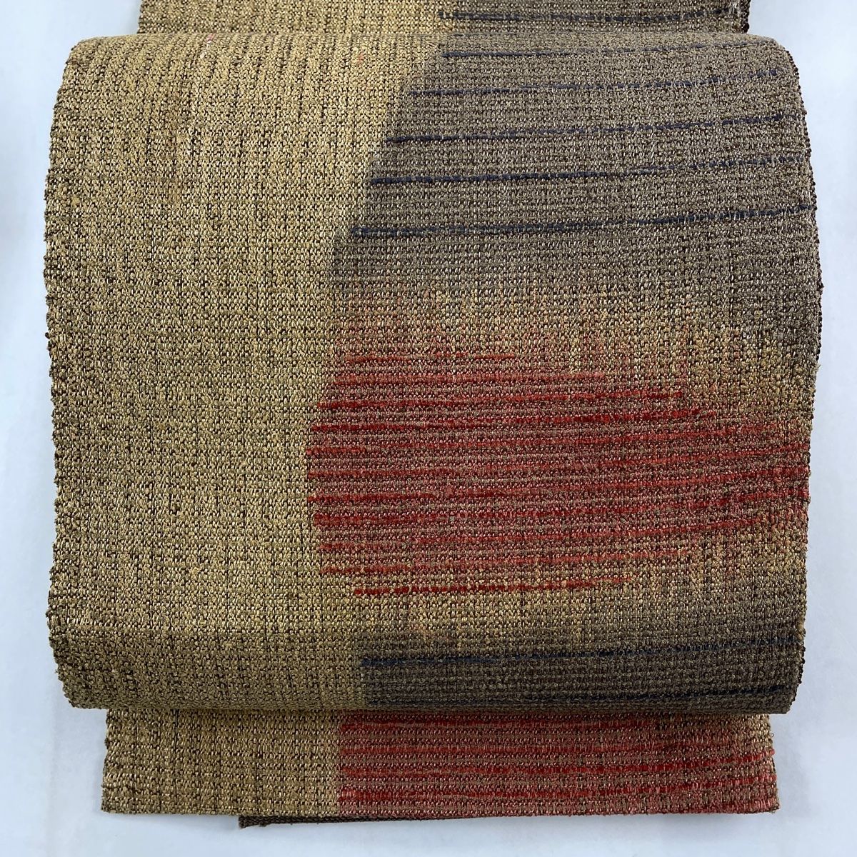 名古屋帯 秀品 八寸名古屋帯 松葉仕立て 霞 幾何学 焦茶色 正絹
