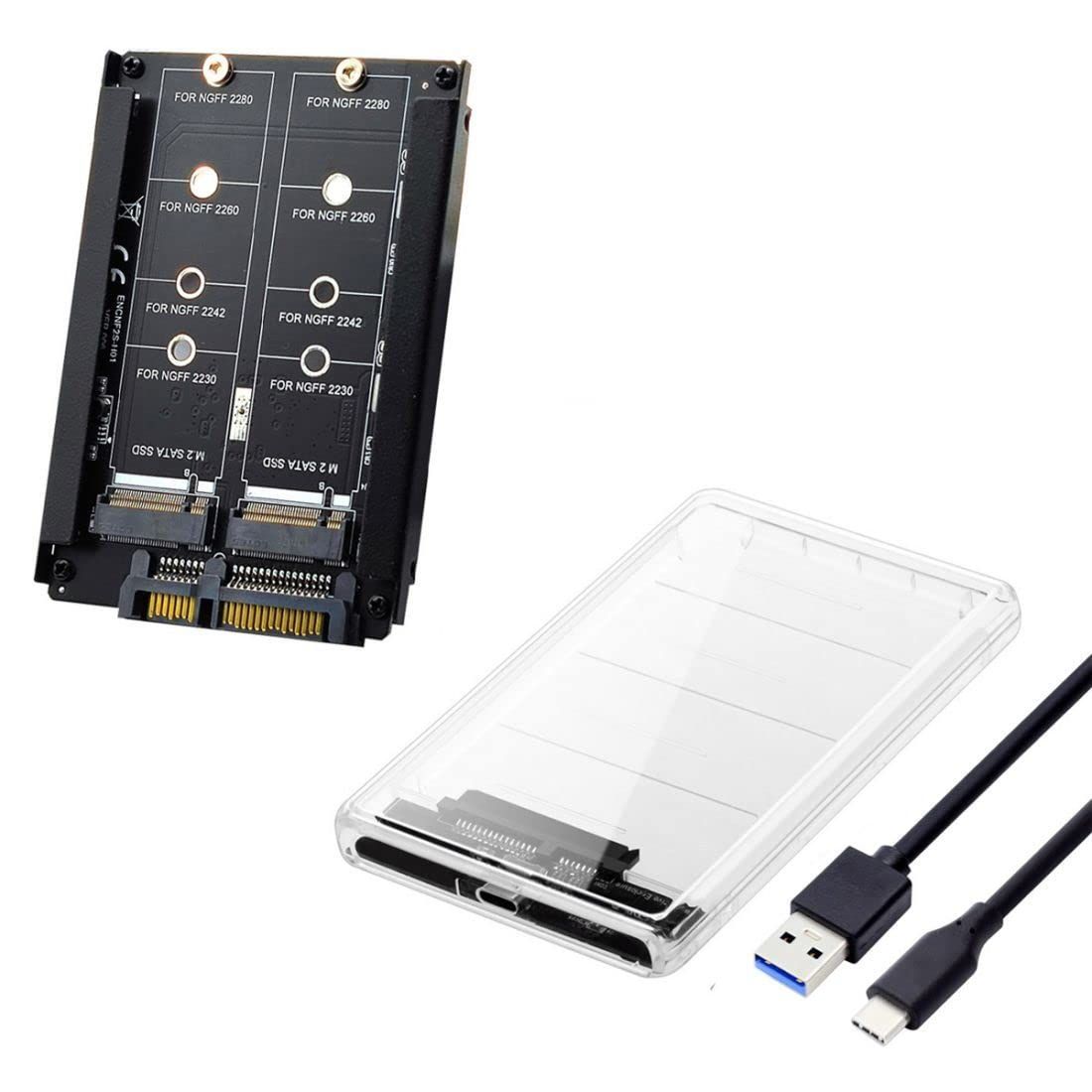 ChenYang M.2 NGFF SATA SSD 2イン1コンボJBODアダプター 2.5インチUSB Cハードドライブエンクロージャ付き