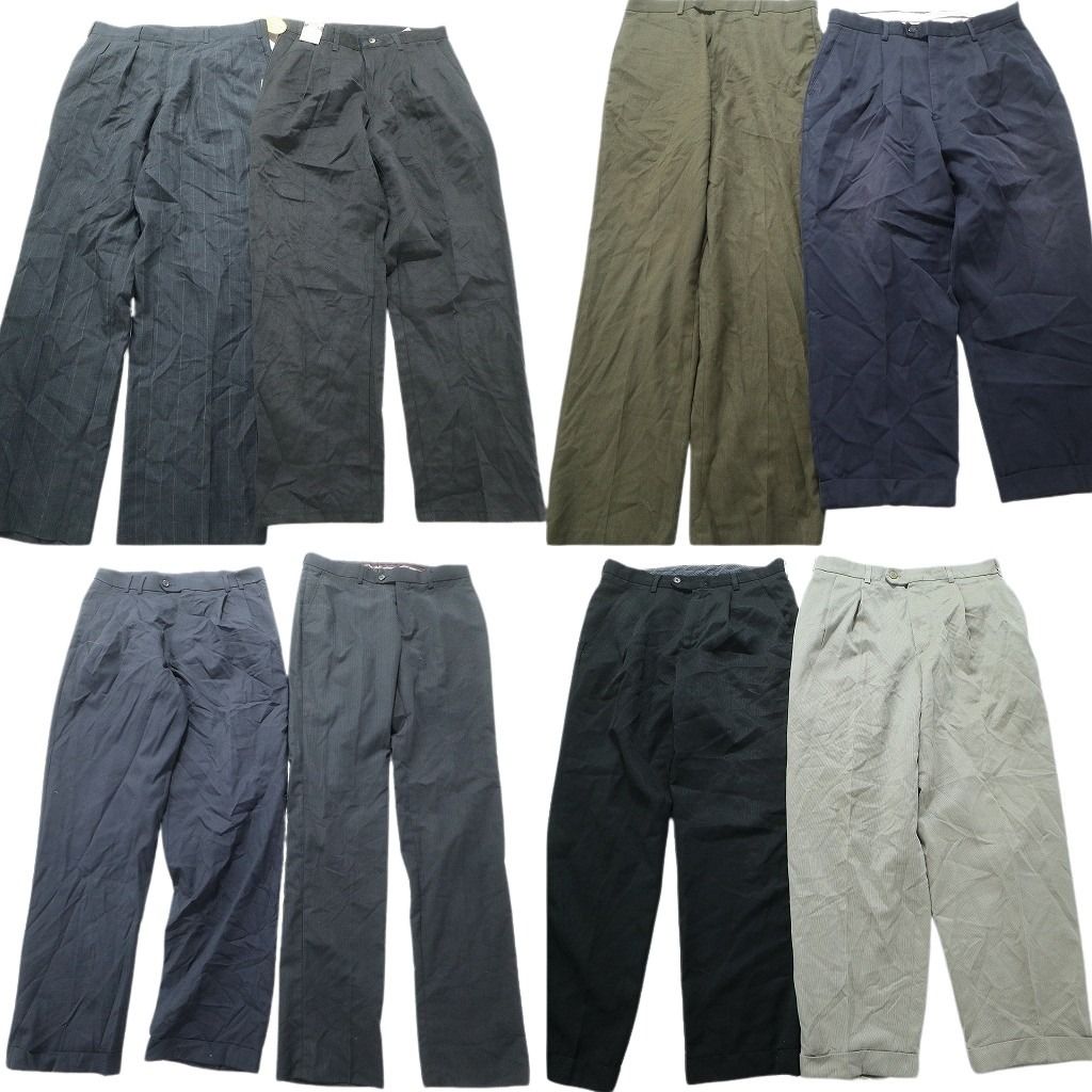 古着卸 まとめ売り スラックス パンツ 8枚セット (メンズ 32 ) ストライプ グレー ワイド 2タック ブラック 白 カーキ MW0696