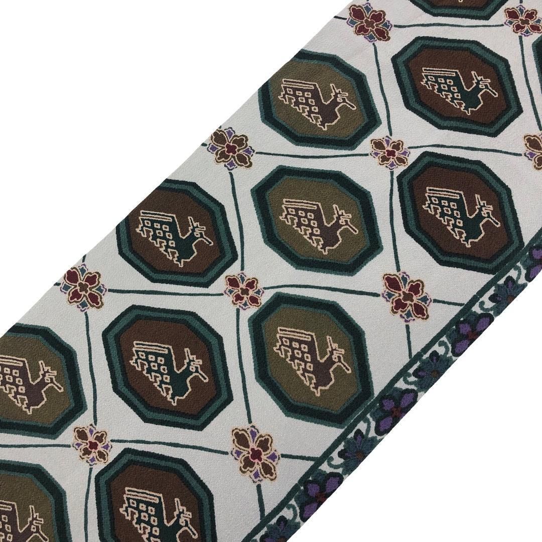 名古屋帯 有栖川紋様 縮緬 灰色 長尺 ガード加工 O-5481 名古屋帯 有栖川紋様 縮緬 灰色 長尺 ガード加工 O-5481 - メルカリ