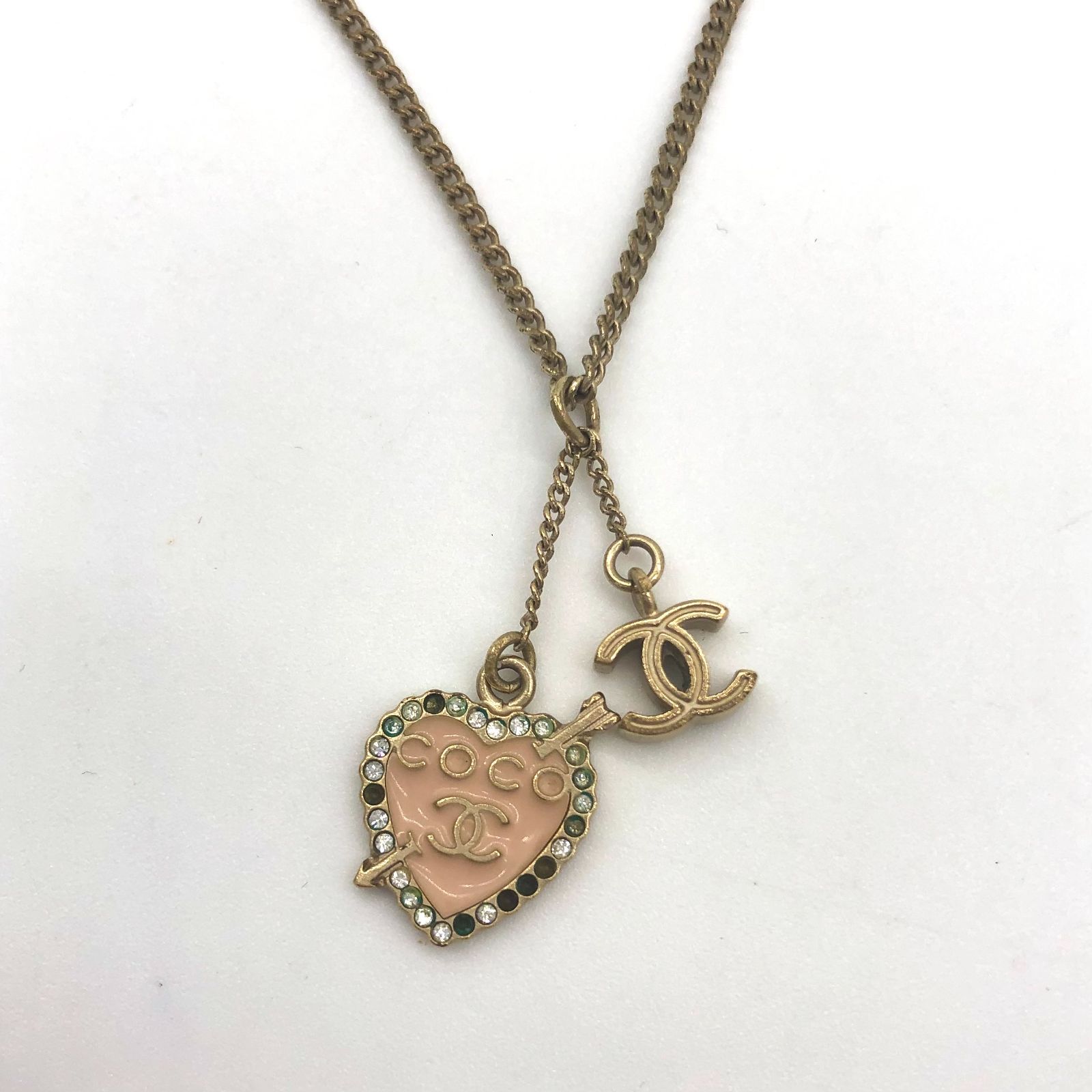 ▽CHANEL ココマーク COCO ハートアローネックレス ゴールド ピンク 