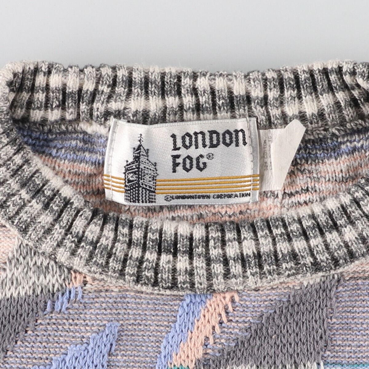 古着 90年代 ロンドンフォグ LONDON FOG 総柄 コットンニットセーター 