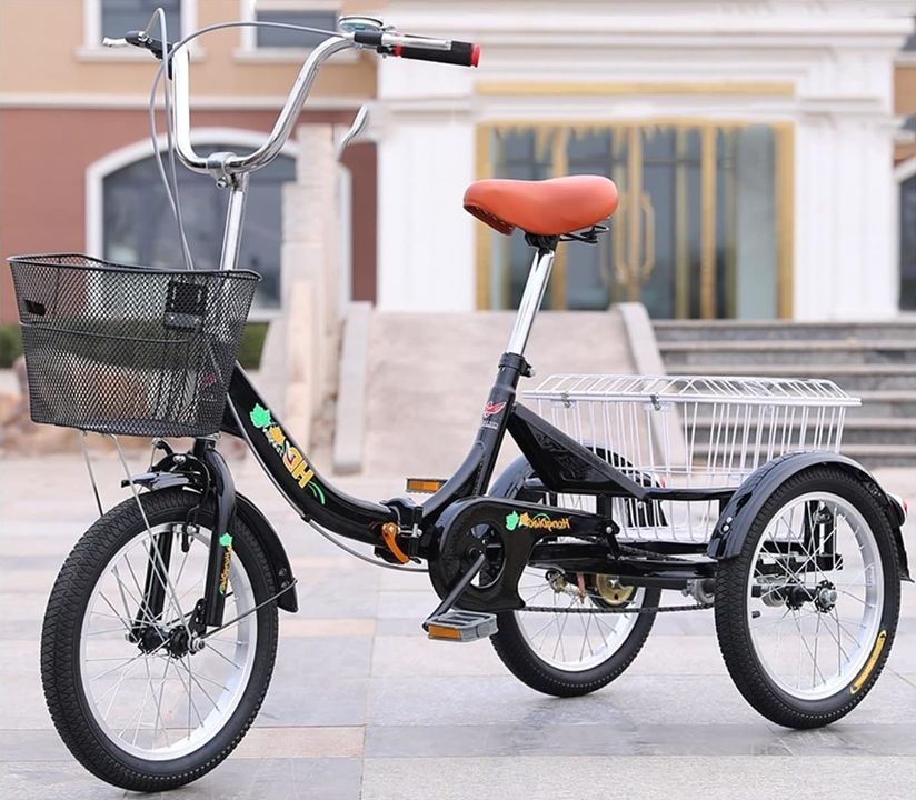 大人用三輪車 高齢者用ペダル自転車 3輪クルーザーバイク 16インチホイール 1段変速 大人用バスケット付き折りたたみ式三輪車 大型バスケッ