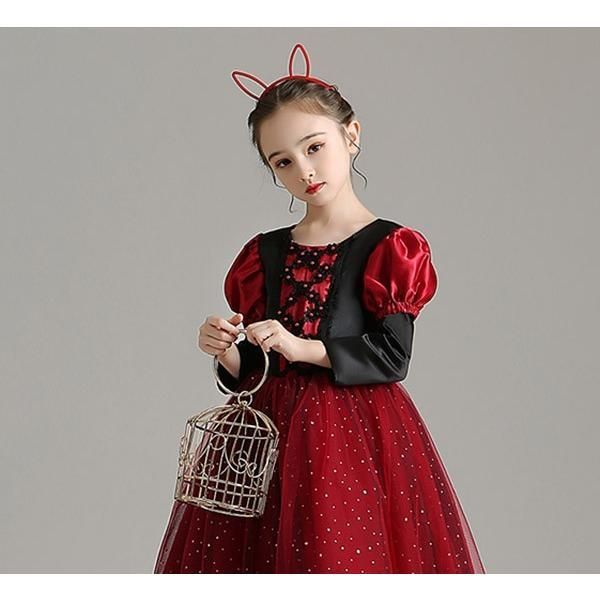 コスプレ 衣装 キッズ ハロウィン 魔女 ウィッチ 女の子 ワンピース パフスリーブ 長袖 ロング丈 コスチューム パーティ イベン 仮