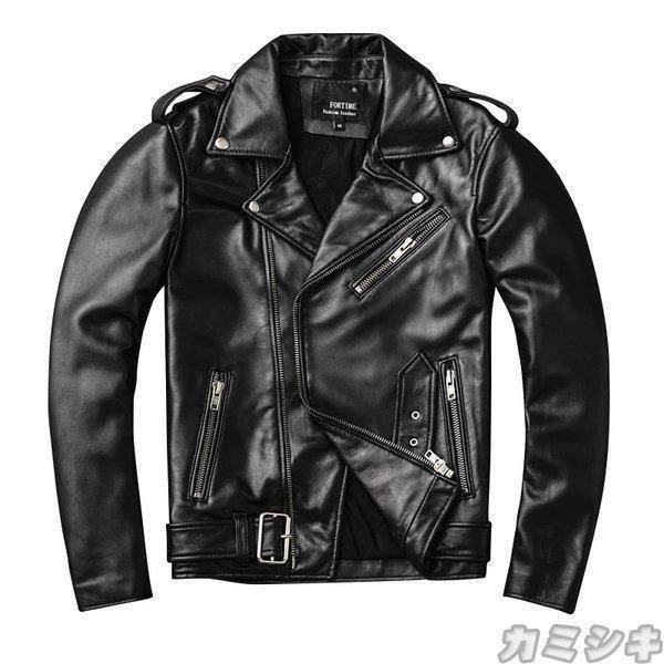 ジャケット メンズ バイク ライダース 羊革 ダブル ショート 細身 ブランド 革ジャン レザージャケット メンズ 本革 バイク ライダース 羊革