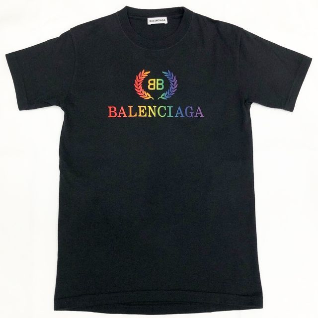 【人気モデル】バレンシアガ☆ レインボービッグ刺繍ロゴ 半袖Tシャツ BBロゴ BALENCIAGA 】 2018 BBロゴ レインボー刺繍 Tシャツ XS 炭黒