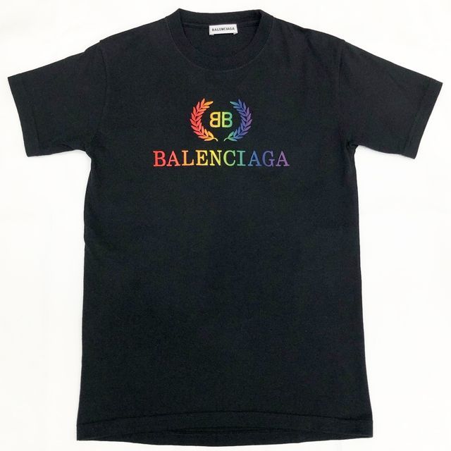 BALENCIAGA バレンシアガ Tシャツ ロゴ ブラック レインボー身幅54