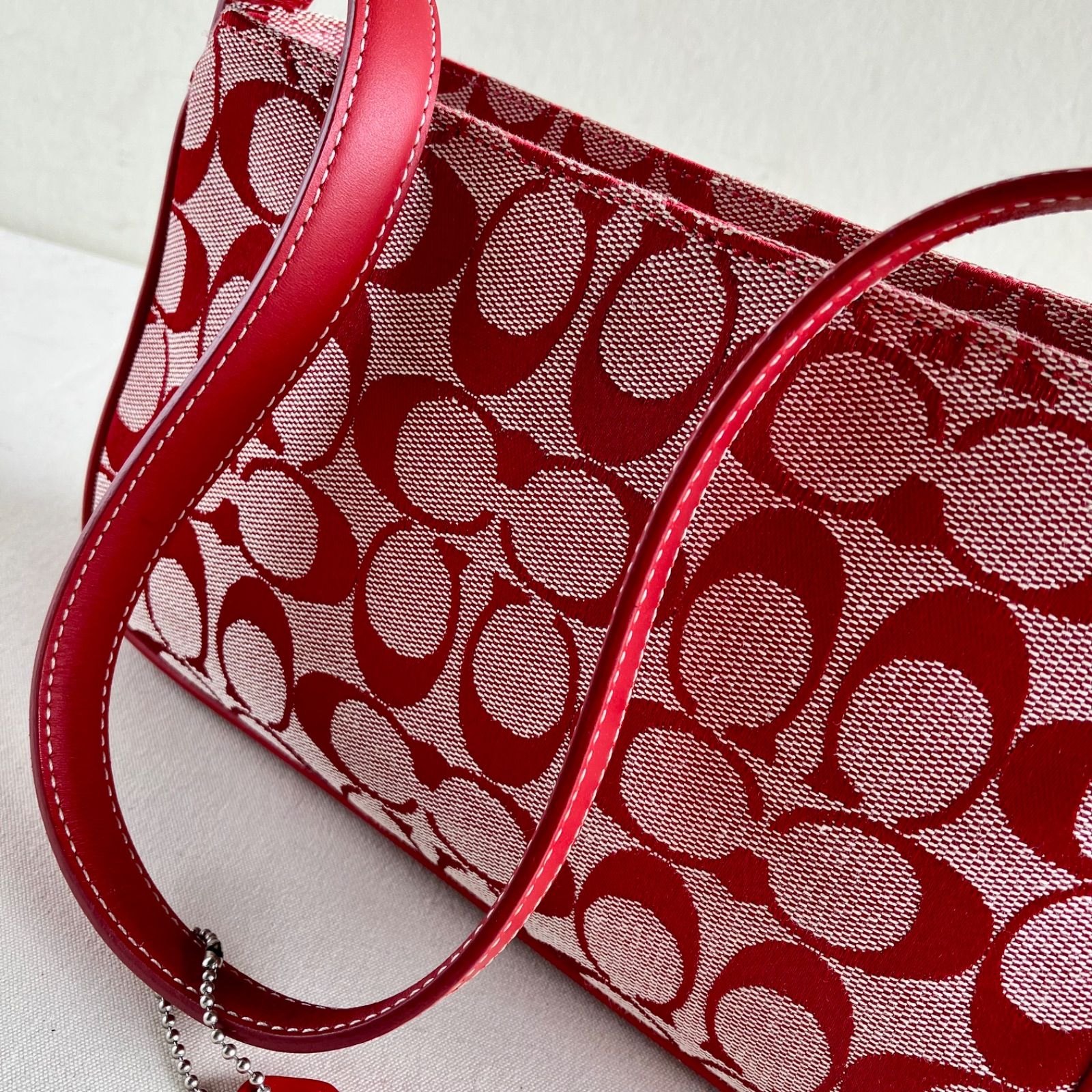 Vintage Coach Demi Mini Handbag Pouch Red Leather Jacquard