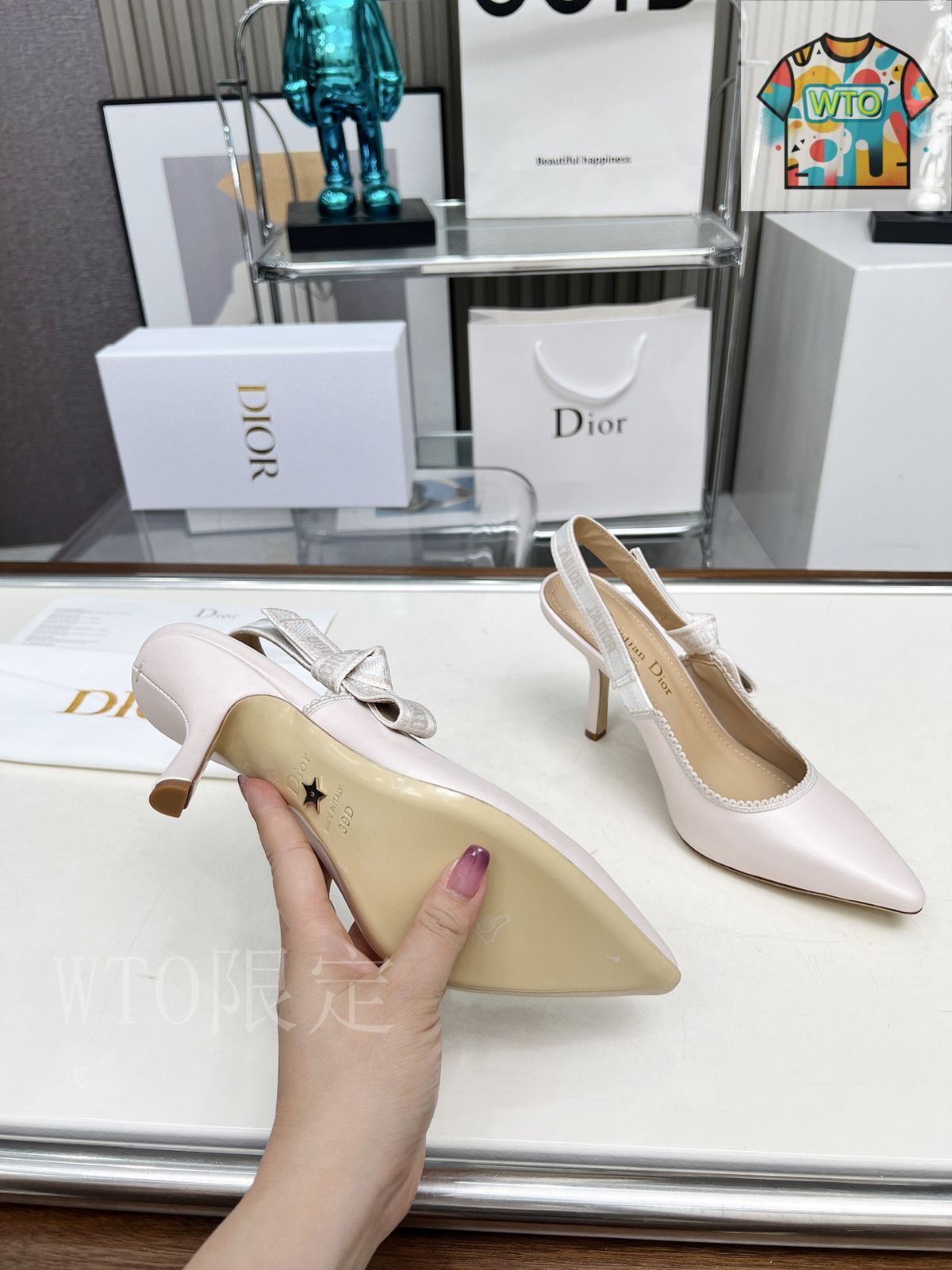 Dior 刺繍ハイヒール アルファベットロゴリボンサンダル08-GM79
