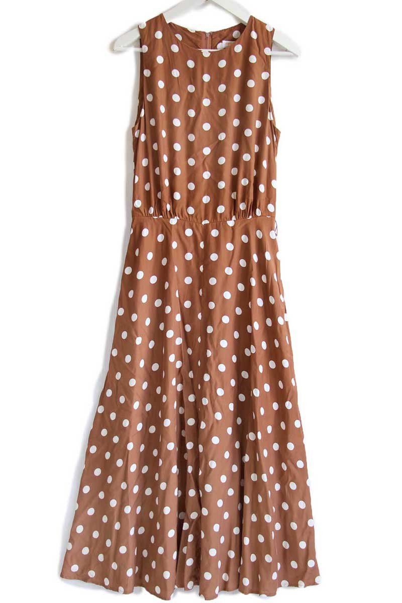 80s BROOKS BROTHERSブルックスブラザーズ ドット柄 マキシ丈 ノースリーブ レーヨン ワンピース ブロンズ ビンテージ ポルカ 水玉模様
